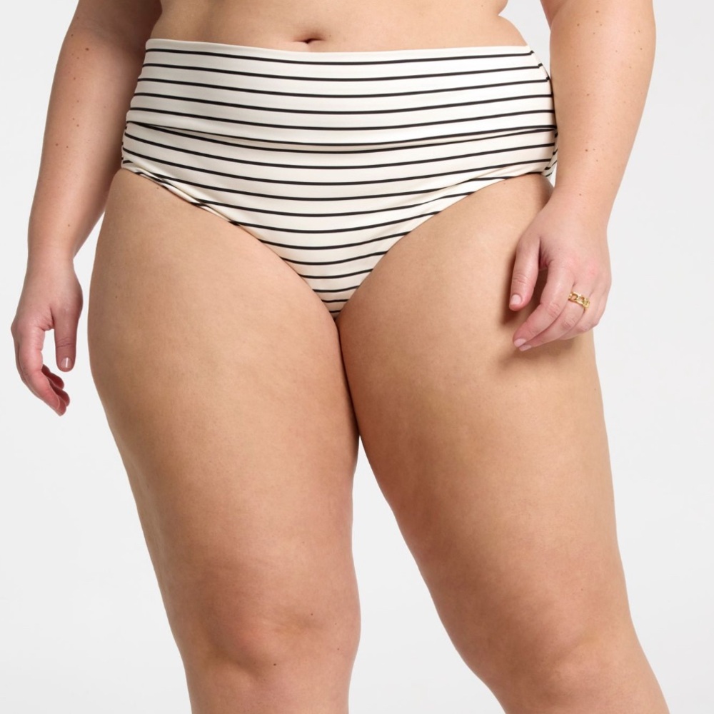 CALIA Women’s Wide Band Bikini Bottom – Stripe Black – Size XXL